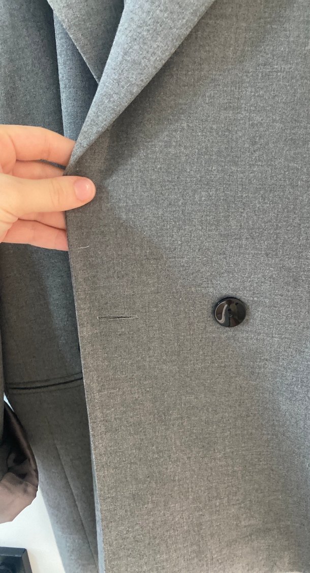 Gri Kadın Keten Düğmeli Blazer Ceket oversize - Görsel 2