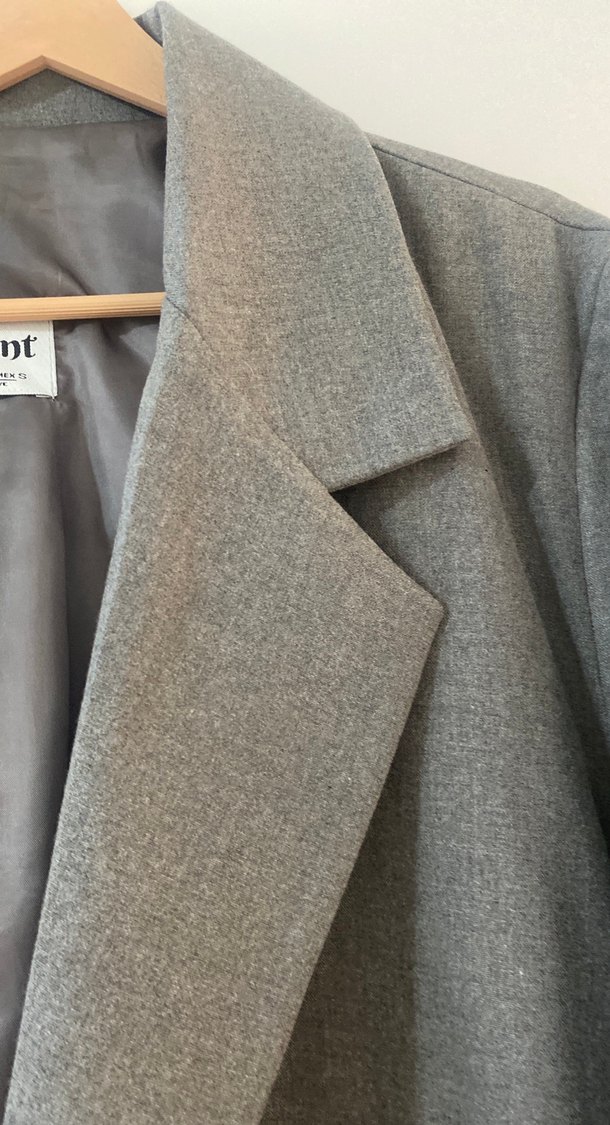 Gri Kadın Keten Düğmeli Blazer Ceket oversize - Görsel 4