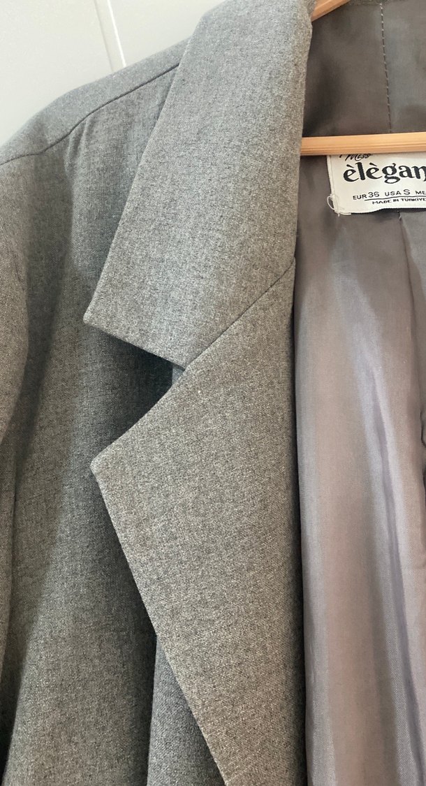 Gri Kadın Keten Düğmeli Blazer Ceket oversize - Görsel 5