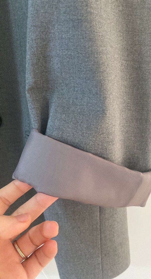 Gri Kadın Keten Düğmeli Blazer Ceket oversize - Görsel 3