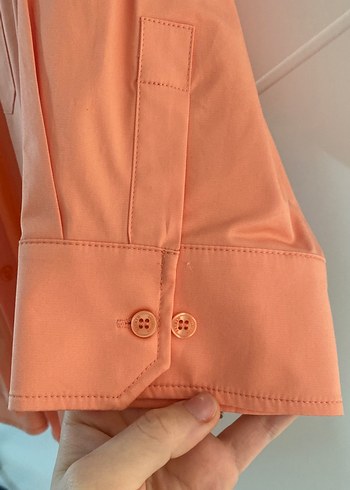 Düğmeli, kısa kollu, pastel turuncu gömlek - Görsel 6