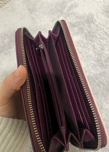 Bordo Kadın Fermuarlı Süet Clutch Cüzdan - Görsel 5