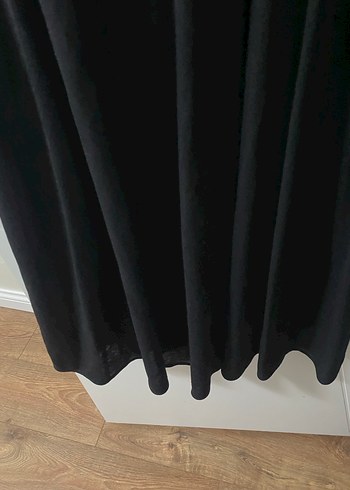 Siyah Uzun Drapeli V Yaka Elbise - Görsel 6