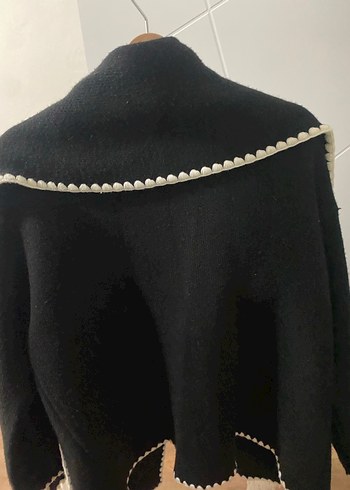 Düğmeli Siyah Kadın Yün Kaban - Görsel 6