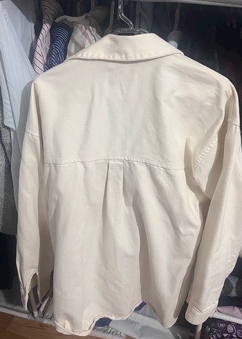 Düğmeli Beyaz Keten Kadın Gömlek ceket - Görsel 2