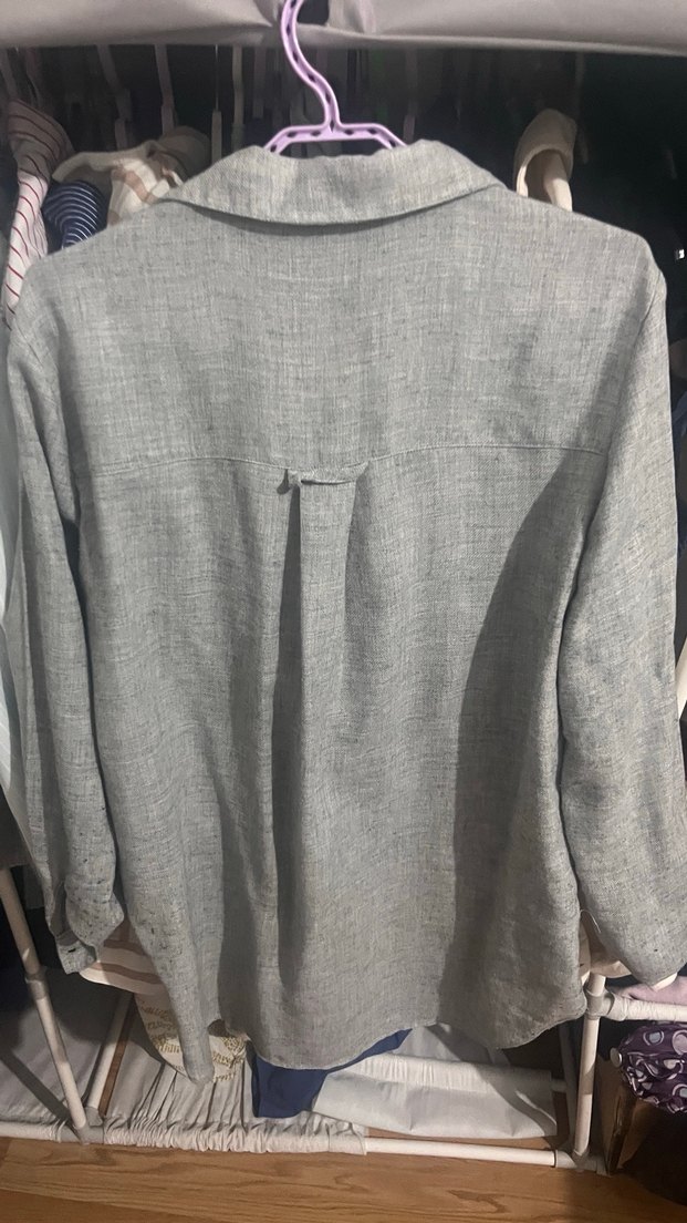 Düğmeli Gri Keten Kadın Gömlek - Görsel 3