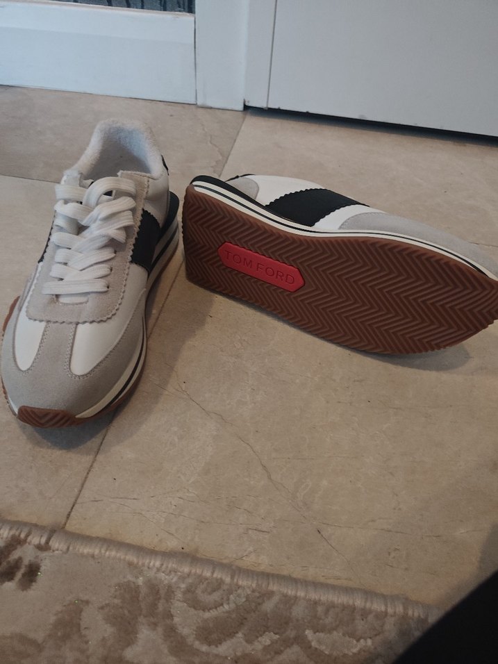 Tom Ford Beyaz Gri Spor Stiletto Sneakers - Görsel 3