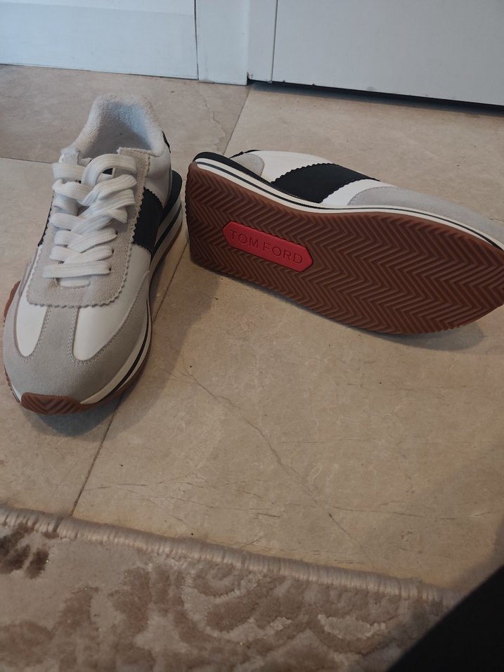 Tom Ford Beyaz Gri Spor Stiletto Sneakers - Görsel 4