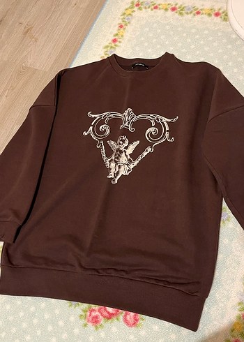 Kahverengi Angel Core vintage Kadın Sweatshirt - Görsel 2