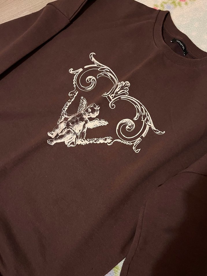 Kahverengi Angel Core vintage Kadın Sweatshirt - Görsel 4