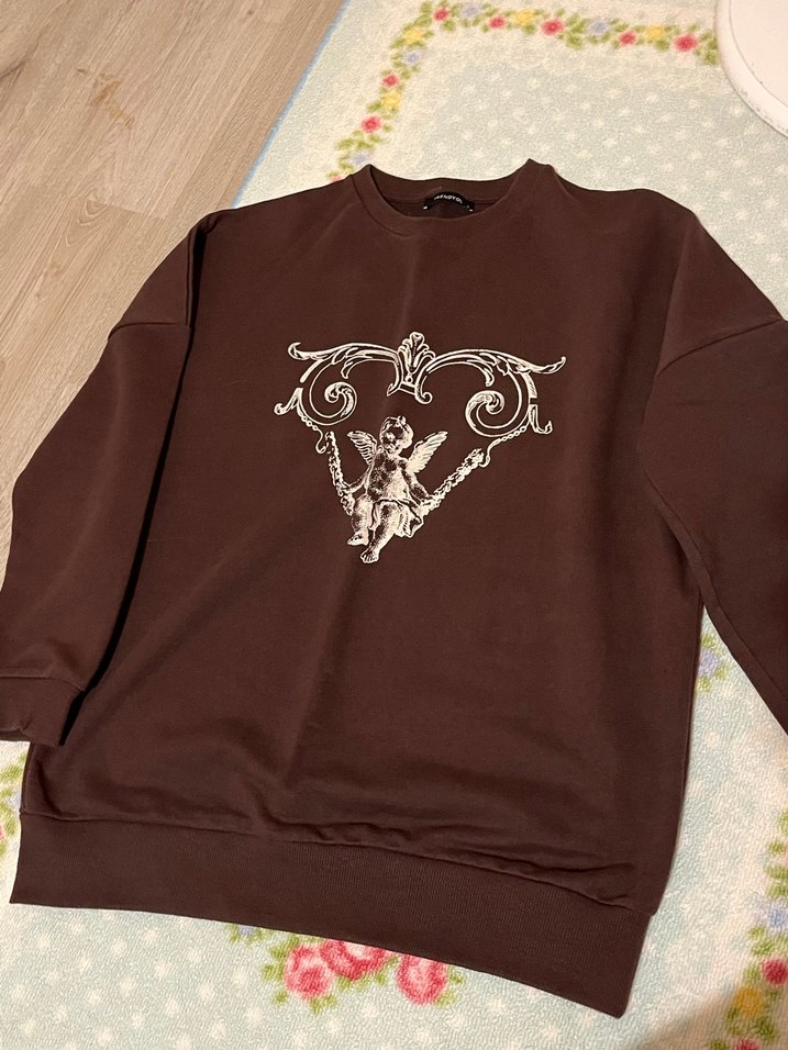 Kahverengi Angel Core vintage Kadın Sweatshirt - Görsel 2