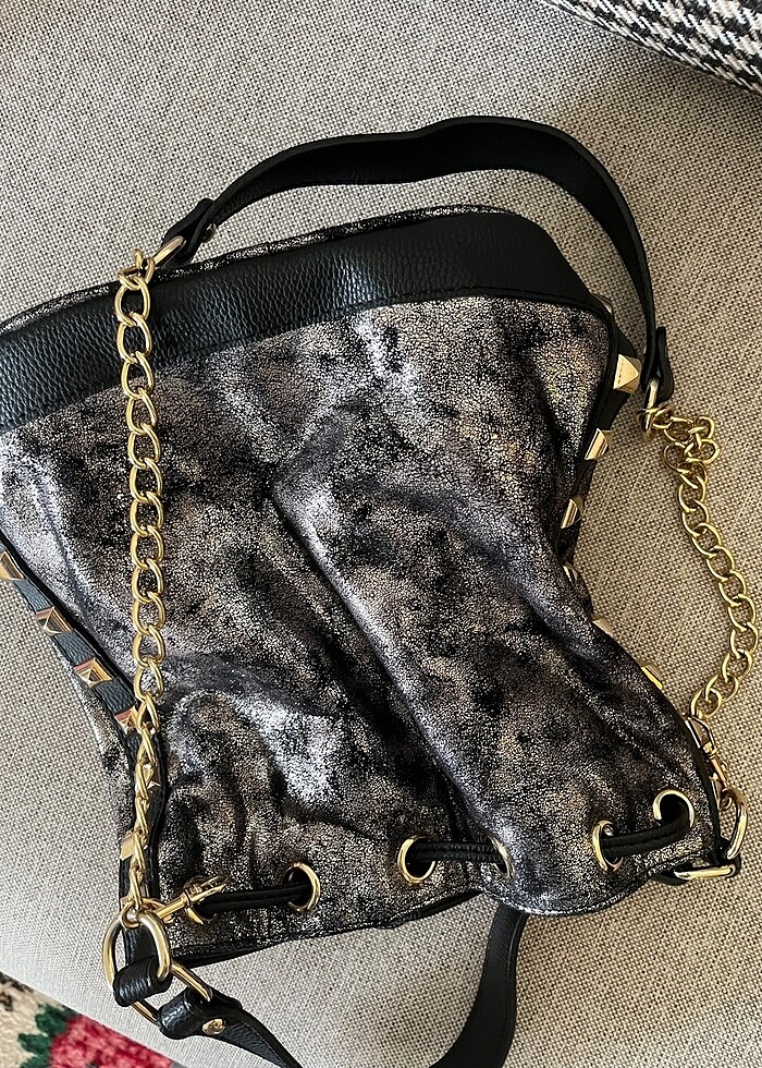 gümüş detaylı 2000ler omuz çantası - Görsel 5