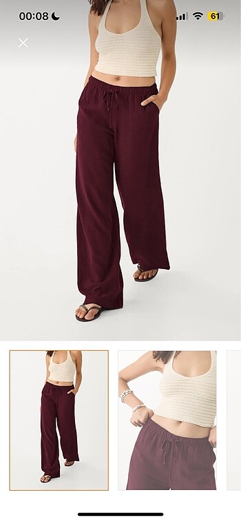 m Beden bordo Renk bordo keten pantolon