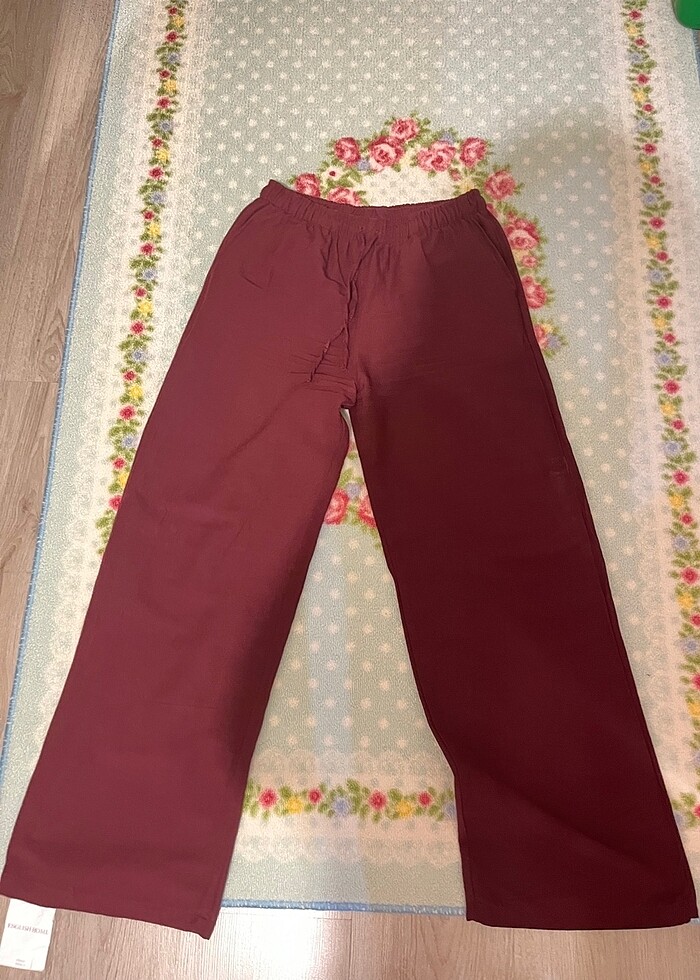 bordo keten pantolon - Görsel 2