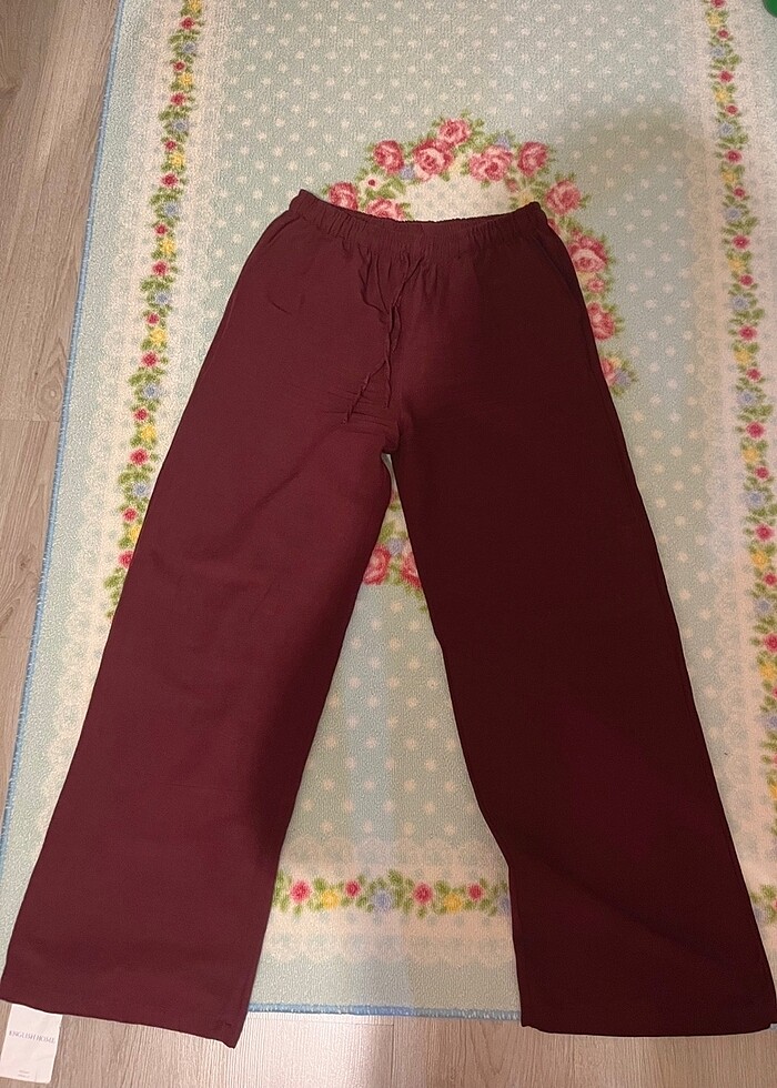 bordo keten pantolon - Görsel 4