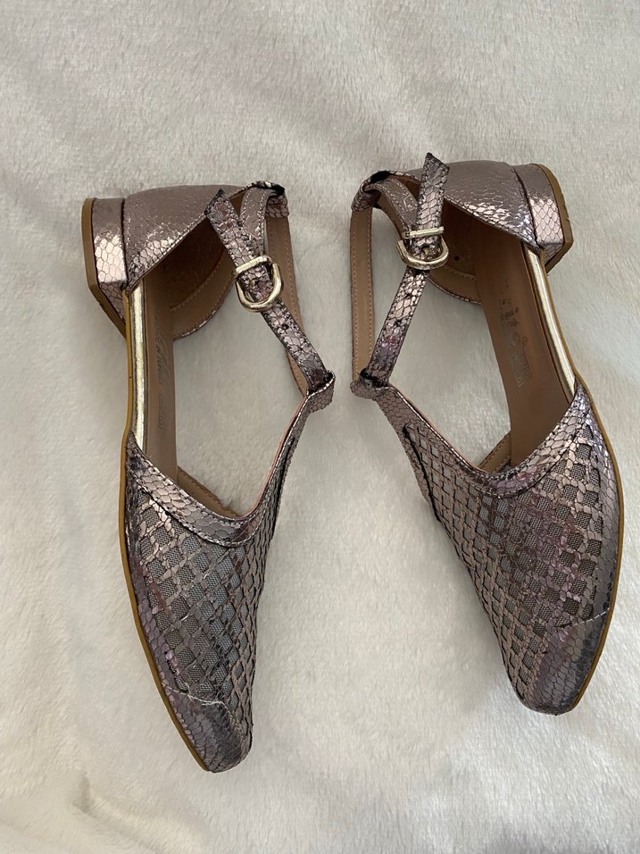 Bej Deri Kemerli Yılan Desenli Topuklu Kadın Ayakkabı - Görsel 2