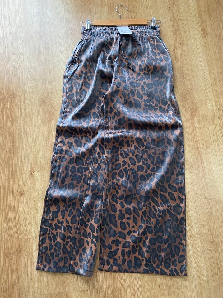 Leopar Desenli Kahverengi Kadın Kemerli Pantolon - Görsel 2