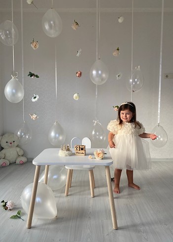 Kız Çocuk Beyaz Dantel Straplez Elbise - Görsel 3