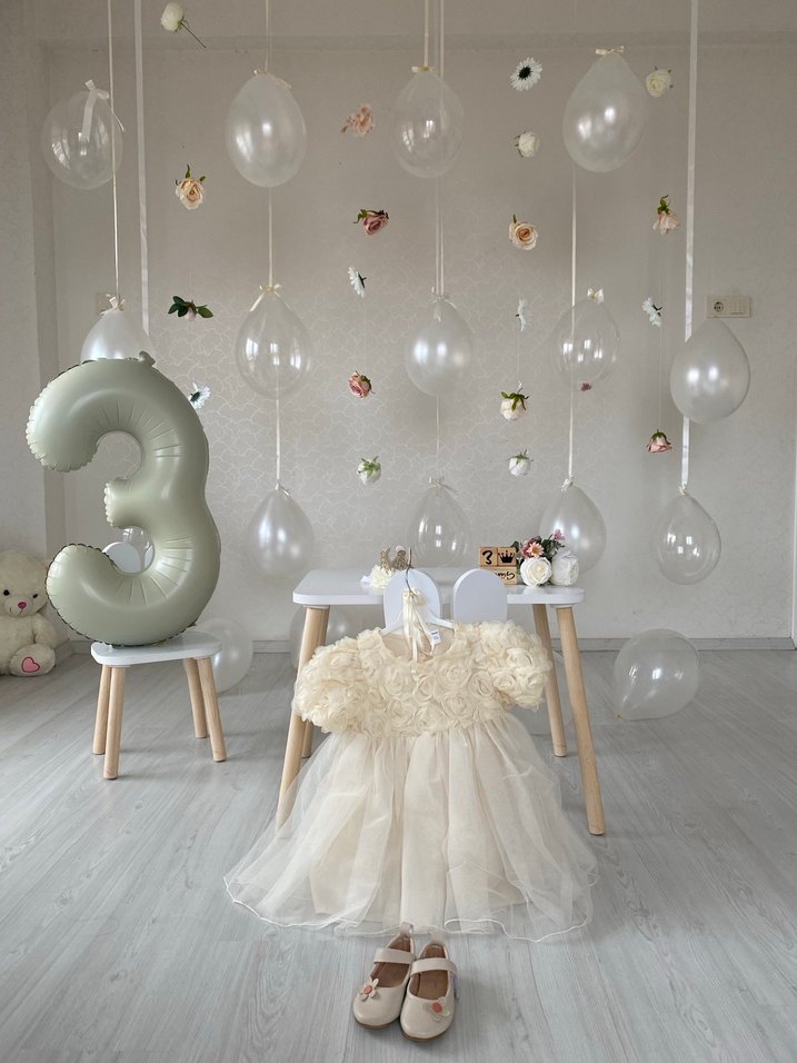 Kız Çocuk Beyaz Dantel Straplez Elbise - Görsel 4