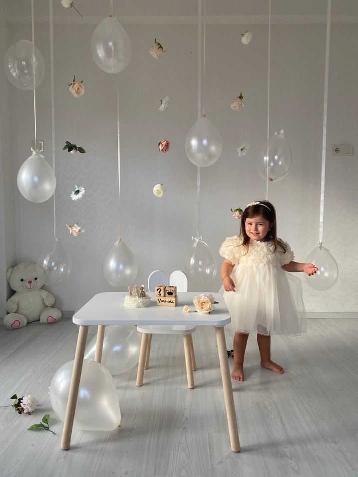 Kız Çocuk Beyaz Dantel Straplez Elbise - Görsel 3