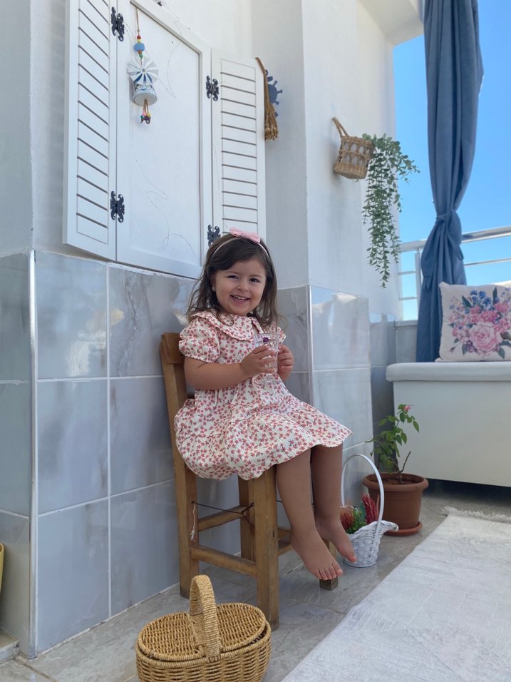 Pembe Pofuduk Kız Çocuk Elbisesi V Yakalı - Görsel 3