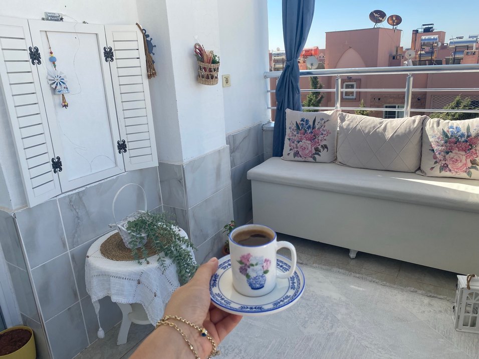 Mavi Çiçekli Pastel Kahve Fincanı ve Tabağı - Görsel 2