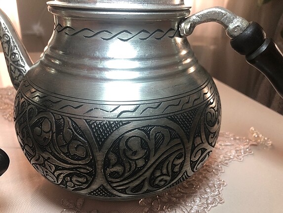 Beden gri Renk Kalem oyması bakır battal boy 3 lt çaydanlık