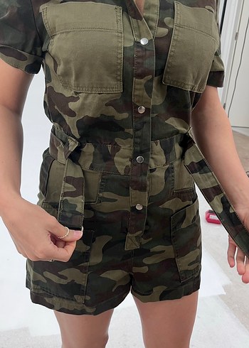 Kamuflaj Desenli Kemerli Kadın Tulum - Görsel 5