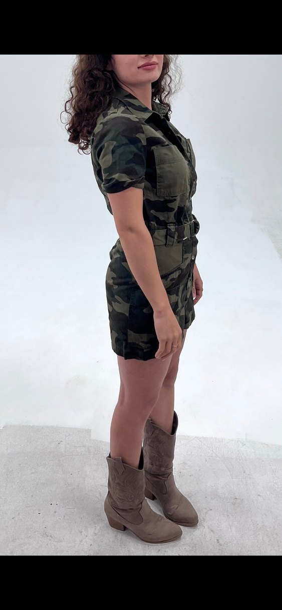 Kamuflaj Desenli Kemerli Kadın Tulum - Görsel 2