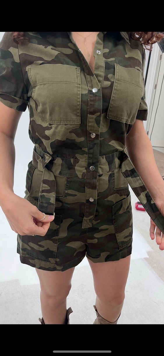 Kamuflaj Desenli Kemerli Kadın Tulum - Görsel 5