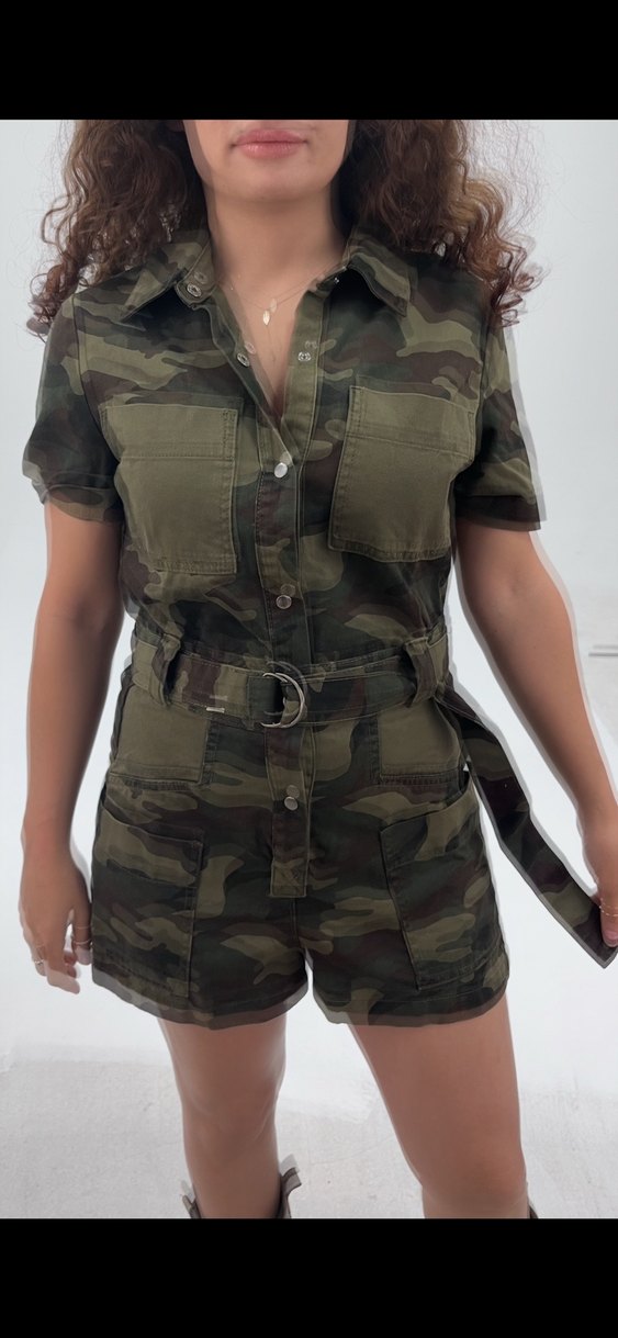 Kamuflaj Desenli Kemerli Kadın Tulum - Görsel 4