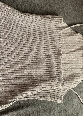 Kadın Gri İnce Askılı simli triko üst - Görsel 3