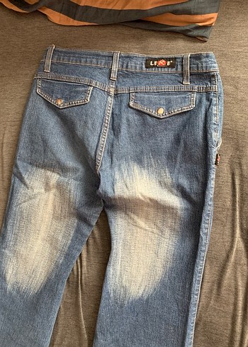Vintage eskitme kumaş düşük bel Denim Jean - Görsel 3