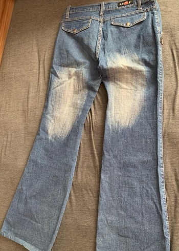 Vintage eskitme kumaş düşük bel Denim Jean - Görsel 2