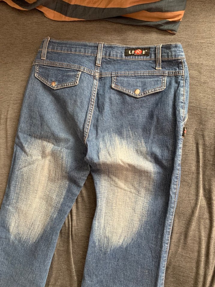 Vintage eskitme kumaş düşük bel Denim Jean - Görsel 3