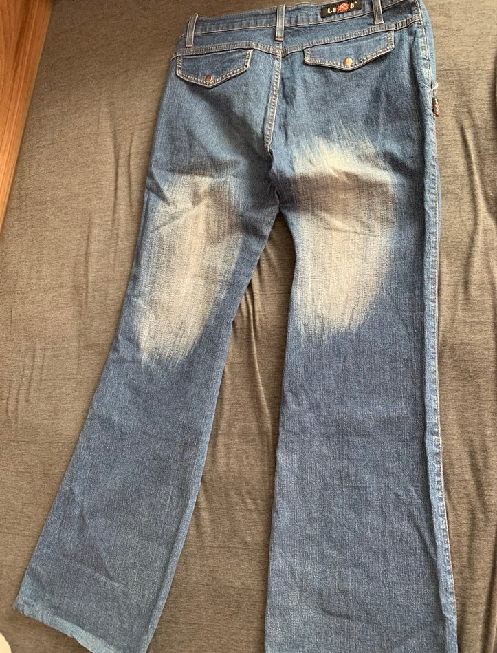 Vintage eskitme kumaş düşük bel Denim Jean - Görsel 2