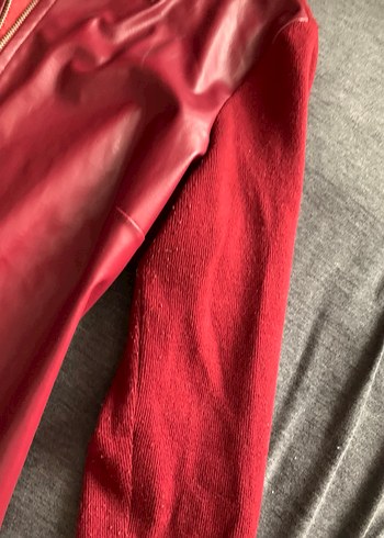 Vintage Bordo Deri Vücuda oturan Ceket, Fermuarlı, Uzun Kollu - Görsel 4