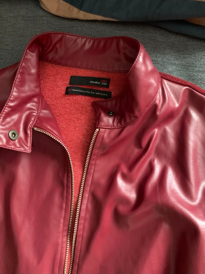 Vintage Bordo Deri Vücuda oturan Ceket, Fermuarlı, Uzun Kollu - Görsel 2