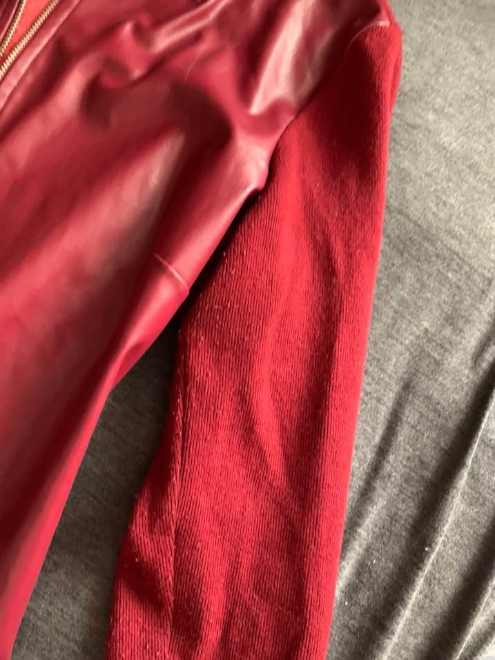 Vintage Bordo Deri Vücuda oturan Ceket, Fermuarlı, Uzun Kollu - Görsel 4