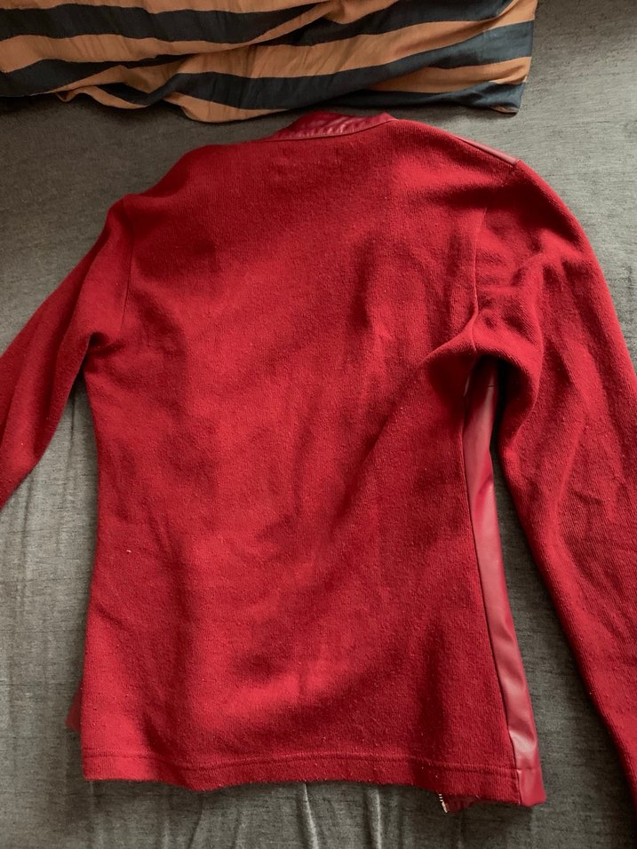 Vintage Bordo Deri Vücuda oturan Ceket, Fermuarlı, Uzun Kollu - Görsel 3