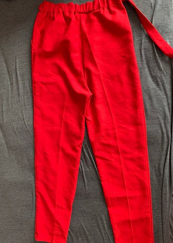 Kemerli Kırmızı Kadın Kumaş Pantolon - Görsel 3