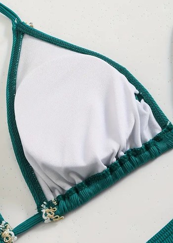 s Beden turkuaz Renk Boncuk Detaylı Turkuaz Kadın Bikini,s beden var