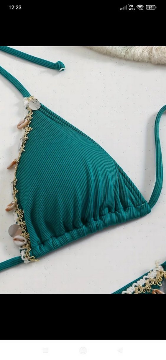 Boncuk Detaylı Turkuaz Kadın Bikini,s beden var - Görsel 3