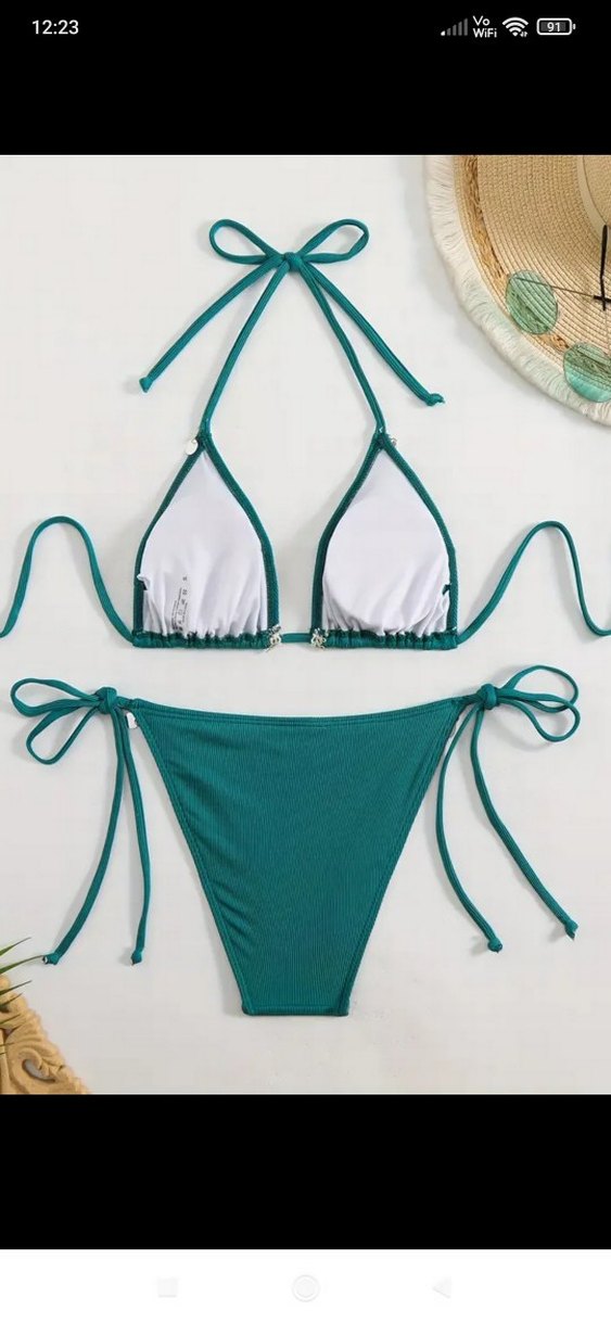 Boncuk Detaylı Turkuaz Kadın Bikini,s beden var - Görsel 2