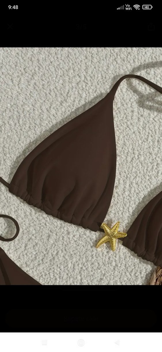 Yıldız Detaylı ithal Kahverengi Mini Bikini - Görsel 2