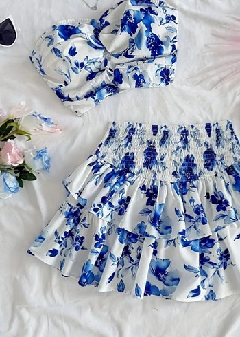 Mavi Fırfırlı Mini Etekli takım, ithal ürün - Görsel 5