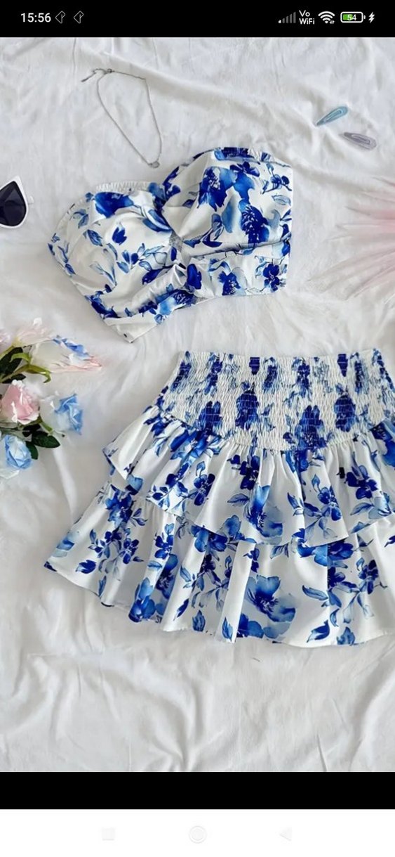 Mavi Fırfırlı Mini Etekli takım, ithal ürün - Görsel 5