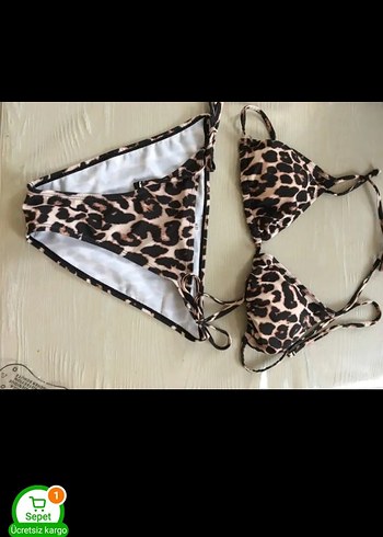 s Beden kahverengi Renk Leopar Desenli ithal Bikini Takımı