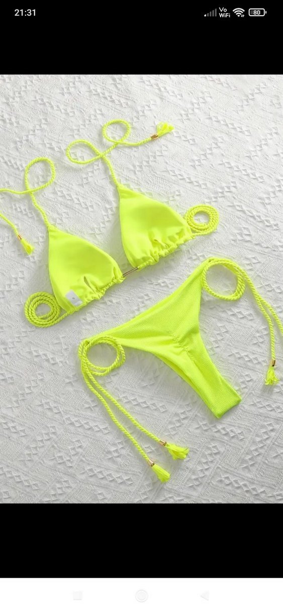 Sarı Mini Püsküllü İpli ithal Bikini - Görsel 2