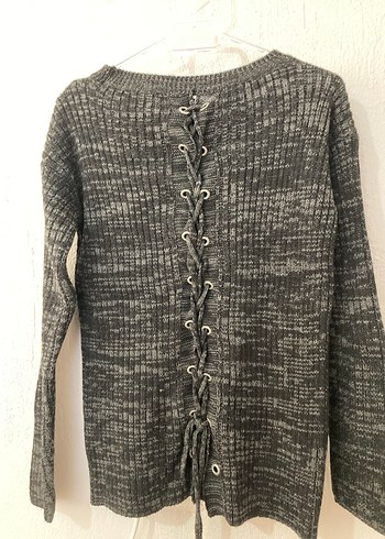 Gri Kadın Örgü Yün Kazak - Görsel 2